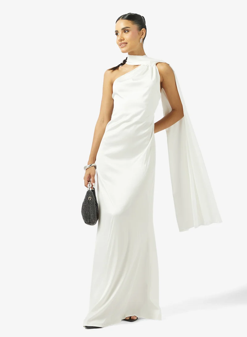 Ginger  One Shoulder Satin Dress with Trail for Women | Best Price UAE